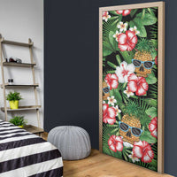 Pineapple Skull Aloha Hawaii Door Cover Summer Vibes Tropical Seamless Pattern - Polynesian Pride