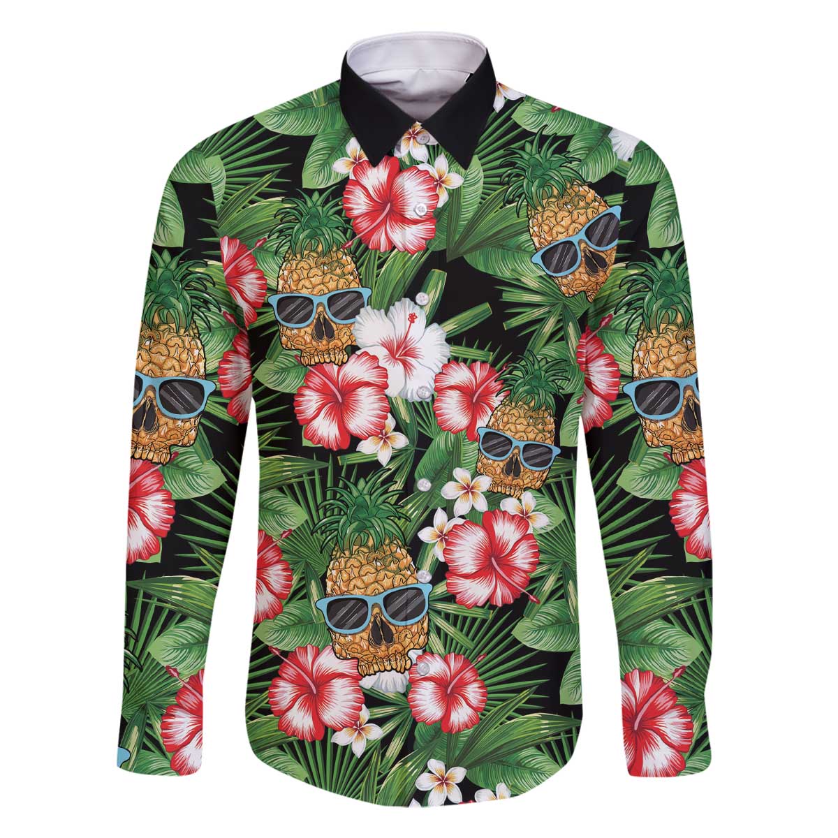 Pineapple Skull Aloha Hawaii Family Matching Off The Shoulder Long Sleeve Dress and Hawaiian Shirt Summer Vibes Tropical Seamless Pattern - Polynesian Pride