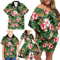 Pineapple Skull Aloha Hawaii Family Matching Off Shoulder Short Dress and Hawaiian Shirt Summer Vibes Tropical Seamless Pattern - Polynesian Pride