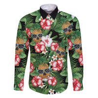 Pineapple Skull Aloha Hawaii Family Matching Off Shoulder Short Dress and Hawaiian Shirt Summer Vibes Tropical Seamless Pattern - Polynesian Pride