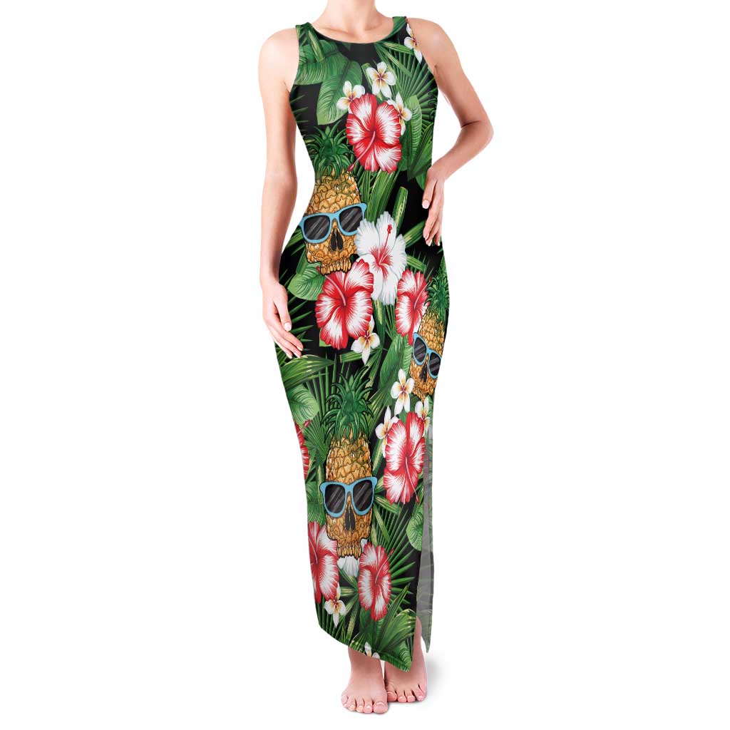 Pineapple Skull Aloha Hawaii Family Matching Tank Maxi Dress and Hawaiian Shirt Summer Vibes Tropical Seamless Pattern - Polynesian Pride