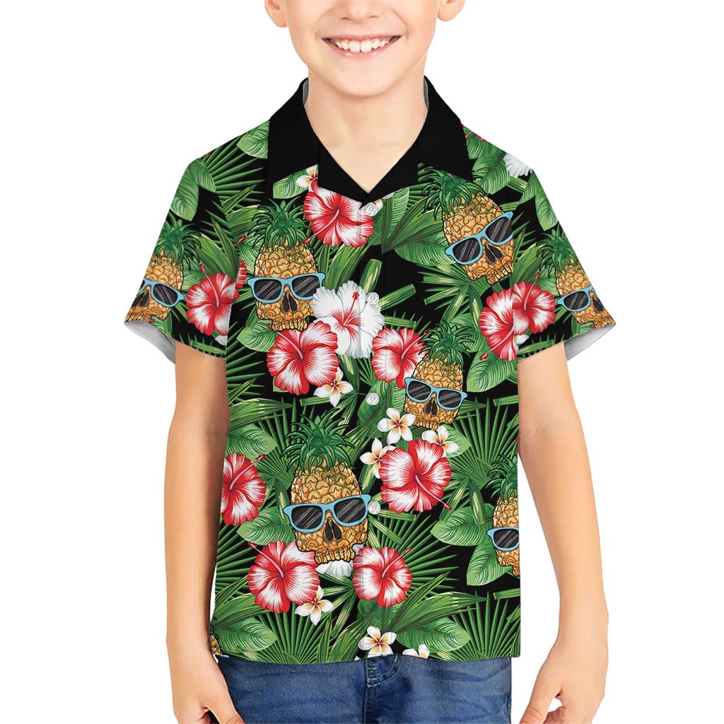 Pineapple Skull Aloha Hawaii Kid Hawaiian Shirt Summer Vibes Tropical Seamless Pattern LT14 Kid Black - Polynesian Pride