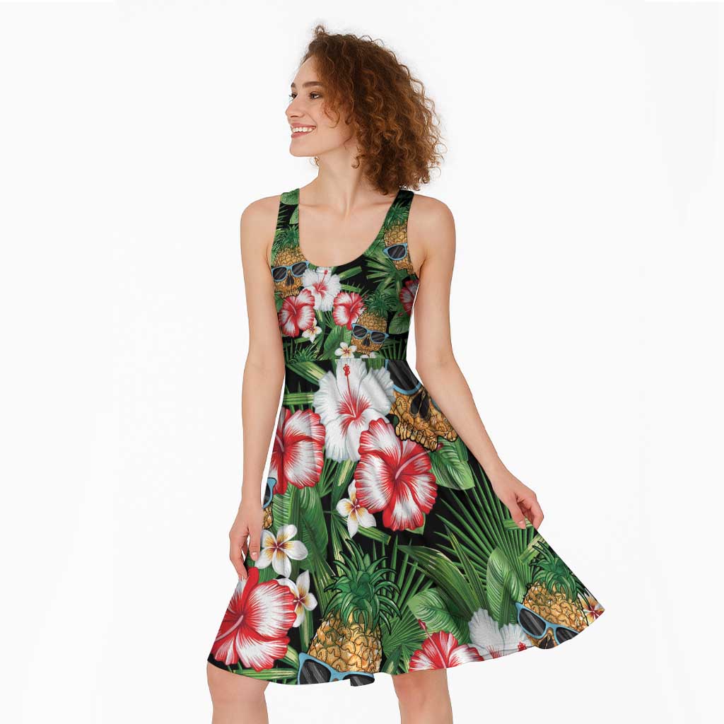 Pineapple Skull Aloha Hawaii Midi Dress Summer Vibes Tropical Seamless Pattern - Polynesian Pride