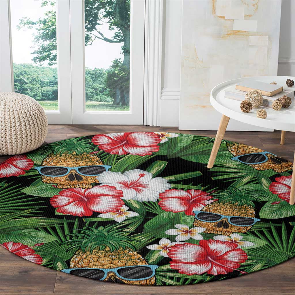Pineapple Skull Aloha Hawaii Round Carpet Summer Vibes Tropical Seamless Pattern - Polynesian Pride