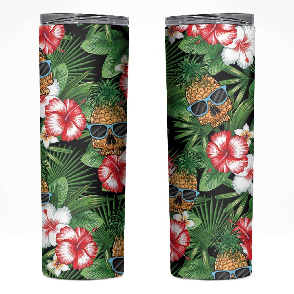 Pineapple Skull Aloha Hawaii Skinny Tumbler Summer Vibes Tropical Seamless Pattern - Polynesian Pride