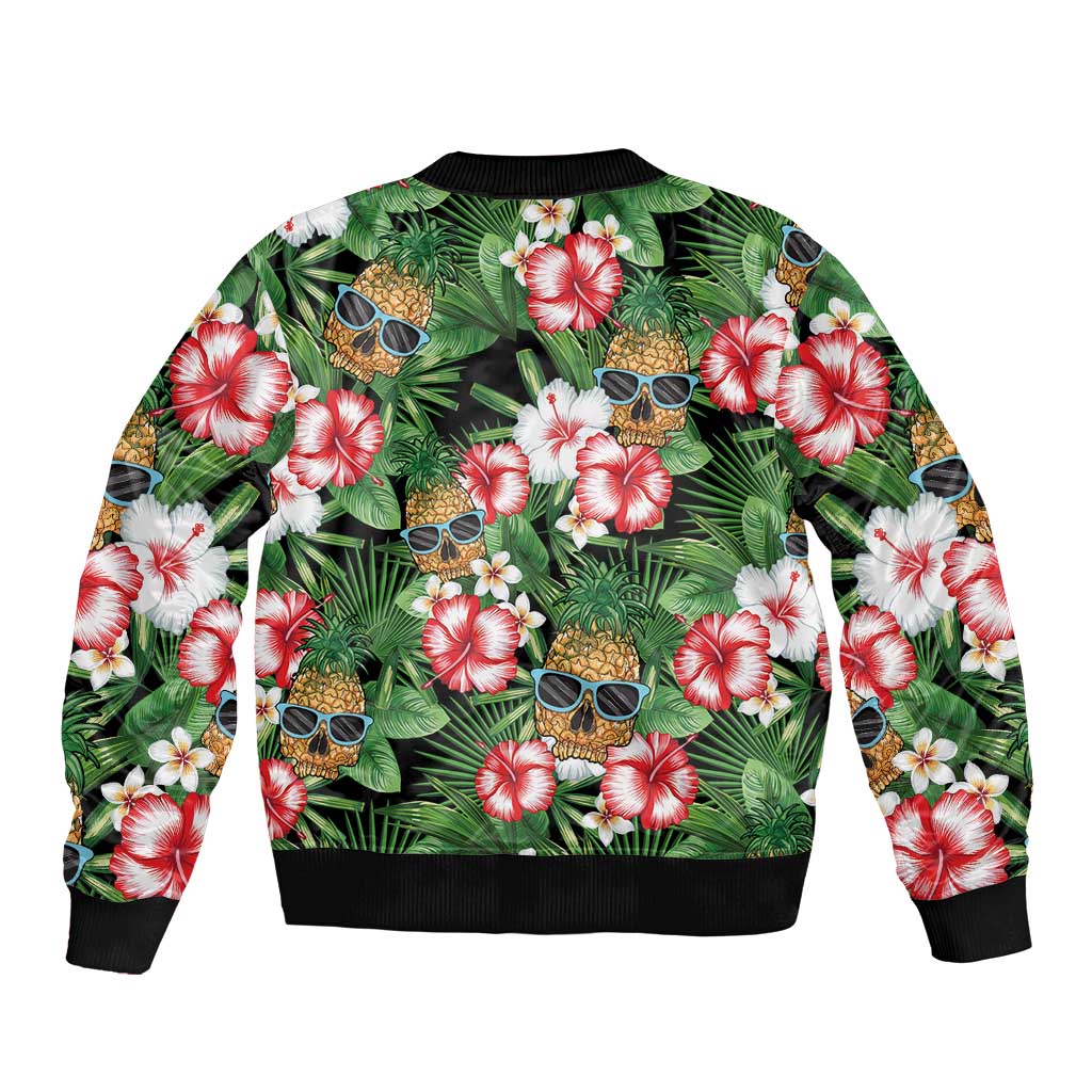 Pineapple Skull Aloha Hawaii Sleeve Zip Bomber Jacket Summer Vibes Tropical Seamless Pattern - Polynesian Pride