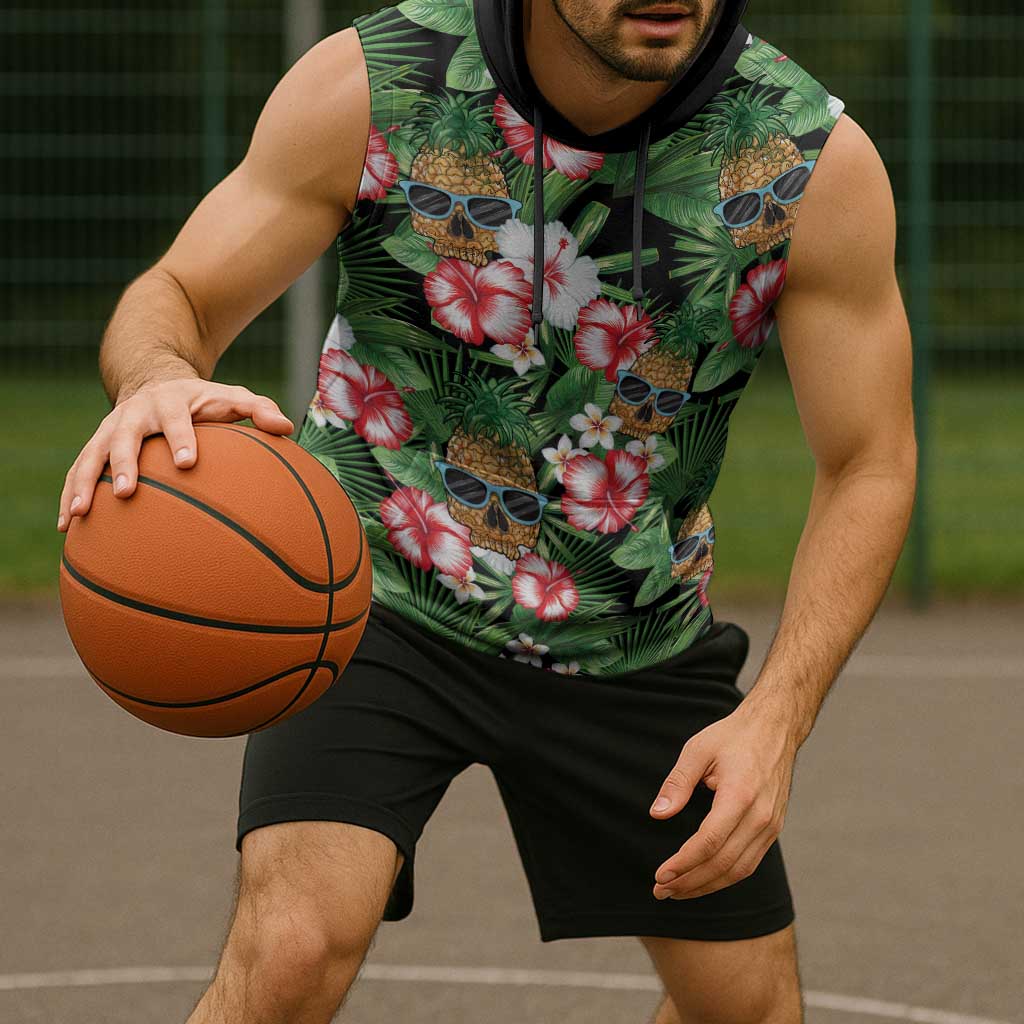 Pineapple Skull Aloha Hawaii Sleeveless Hoodie Summer Vibes Tropical Seamless Pattern - Polynesian Pride