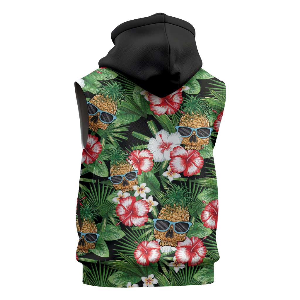 Pineapple Skull Aloha Hawaii Sleeveless Zip Hoodie Summer Vibes Tropical Seamless Pattern - Polynesian Pride