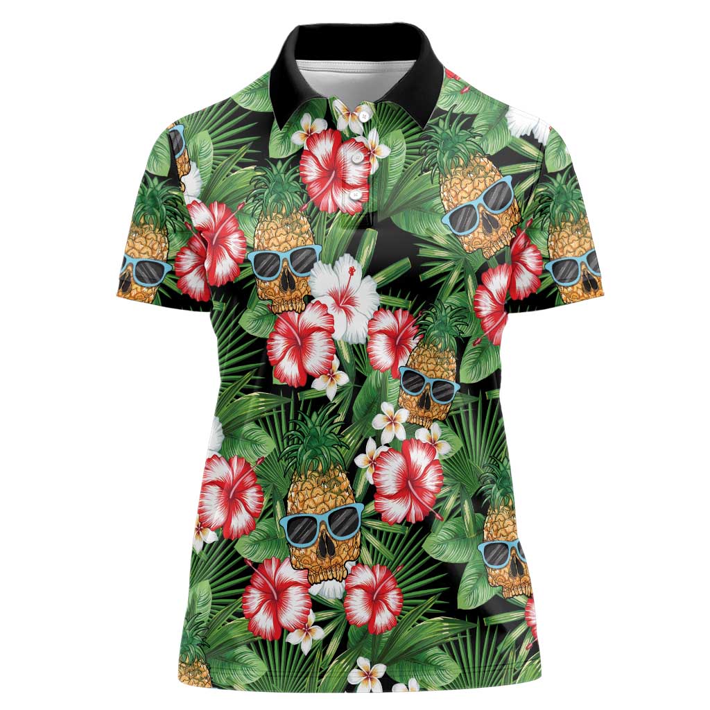 Pineapple Skull Aloha Hawaii Women Polo Shirt Summer Vibes Tropical Seamless Pattern - Polynesian Pride