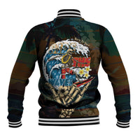 Aloha Hawaii Surfing Skull Baseball Jacket Shaka Skeleton Ride The Waves - Polynesian Pride