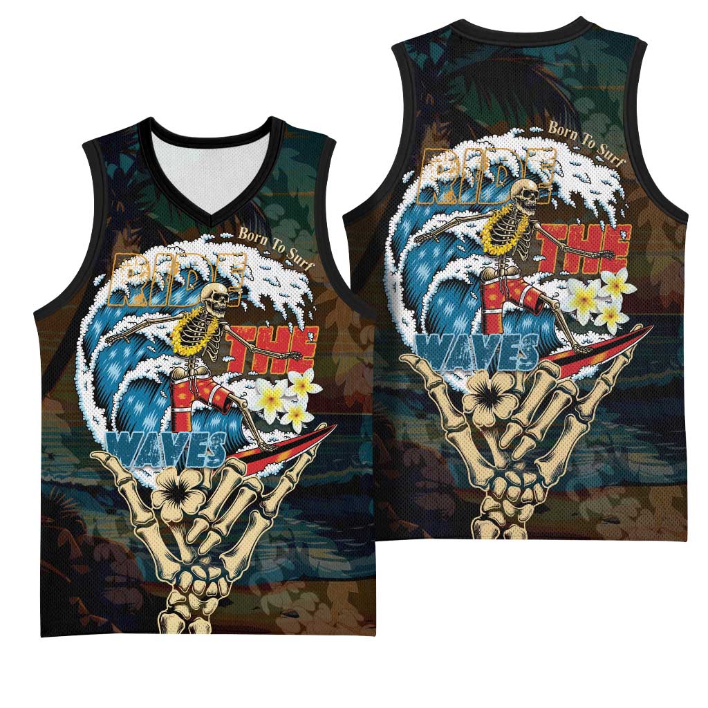 Aloha Hawaii Surfing Skull Basketball Jersey Shaka Skeleton Ride The Waves - Polynesian Pride