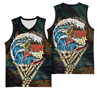 Aloha Hawaii Surfing Skull Basketball Jersey Shaka Skeleton Ride The Waves - Polynesian Pride