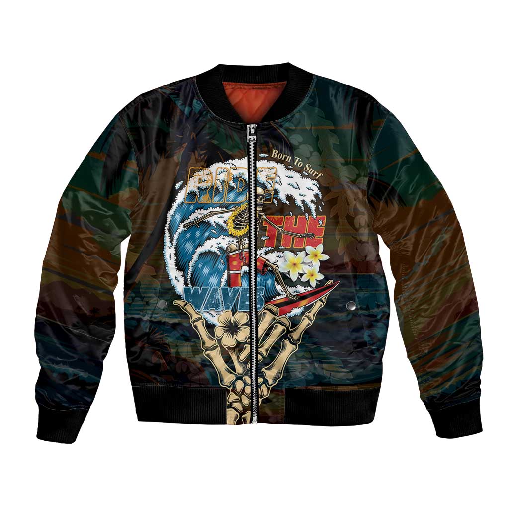 Aloha Hawaii Surfing Skull Bomber Jacket Shaka Skeleton Ride The Waves LT14 Unisex Black - Polynesian Pride
