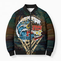 Aloha Hawaii Surfing Skull Bomber Puffer Jacket Shaka Skeleton Ride The Waves - Polynesian Pride