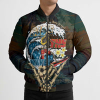 Aloha Hawaii Surfing Skull Bomber Puffer Jacket Shaka Skeleton Ride The Waves - Polynesian Pride