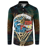 Aloha Hawaii Surfing Skull Button Sweatshirt Shaka Skeleton Ride The Waves - Polynesian Pride