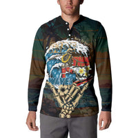 Aloha Hawaii Surfing Skull Button Sweatshirt Shaka Skeleton Ride The Waves - Polynesian Pride