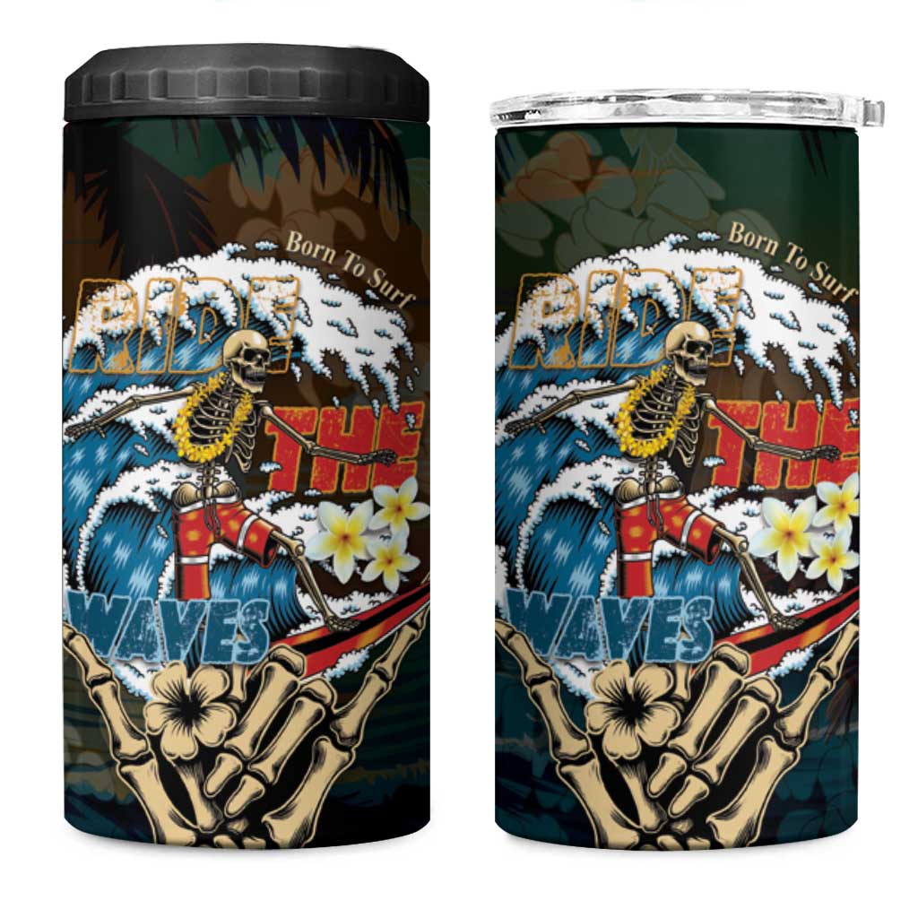 Aloha Hawaii Surfing Skull 4 in 1 Can Cooler Tumbler Shaka Skeleton Ride The Waves - Polynesian Pride