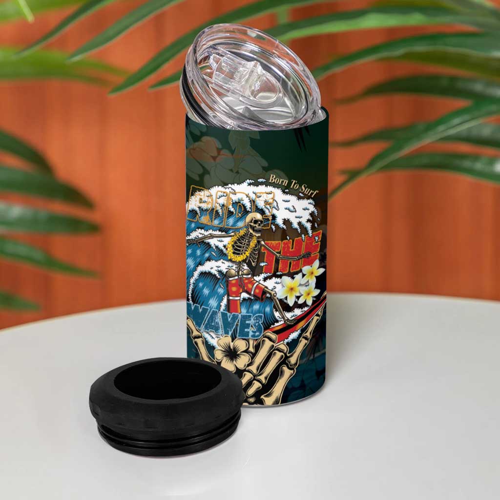 Aloha Hawaii Surfing Skull 4 in 1 Can Cooler Tumbler Shaka Skeleton Ride The Waves - Polynesian Pride