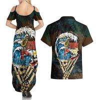 Aloha Hawaii Surfing Skull Couples Matching Summer Maxi Dress and Hawaiian Shirt Shaka Skeleton Ride The Waves - Polynesian Pride