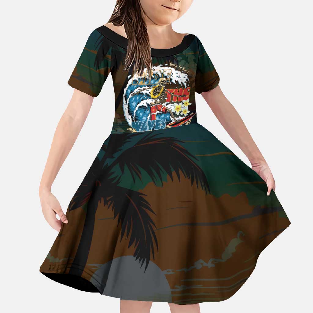Aloha Hawaii Surfing Skull Family Matching Short Sleeve Bodycon Dress and Hawaiian Shirt Shaka Skeleton Ride The Waves - Polynesian Pride