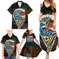 Aloha Hawaii Surfing Skull Family Matching Summer Maxi Dress and Hawaiian Shirt Shaka Skeleton Ride The Waves - Polynesian Pride