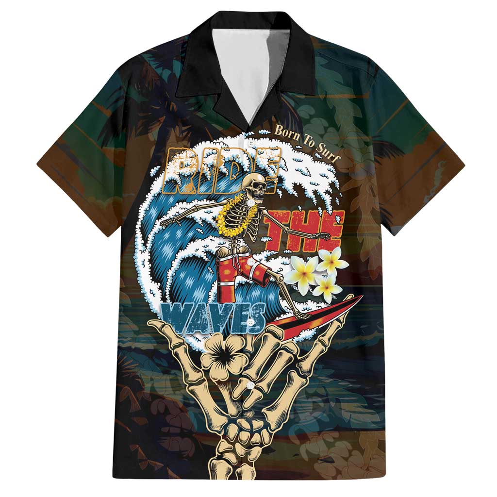 Aloha Hawaii Surfing Skull Hawaiian Shirt Shaka Skeleton Ride The Waves - Polynesian Pride