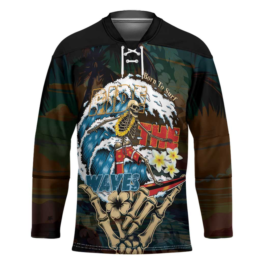 Aloha Hawaii Surfing Skull Hockey Jersey Shaka Skeleton Ride The Waves - Polynesian Pride