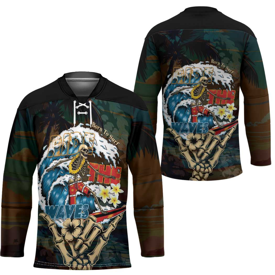 Aloha Hawaii Surfing Skull Hockey Jersey Shaka Skeleton Ride The Waves - Polynesian Pride