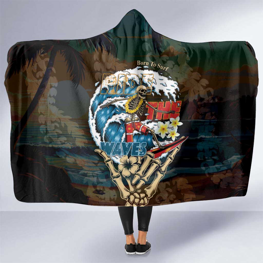 Aloha Hawaii Surfing Skull Hooded Blanket Shaka Skeleton Ride The Waves LT14 One Size Black - Polynesian Pride