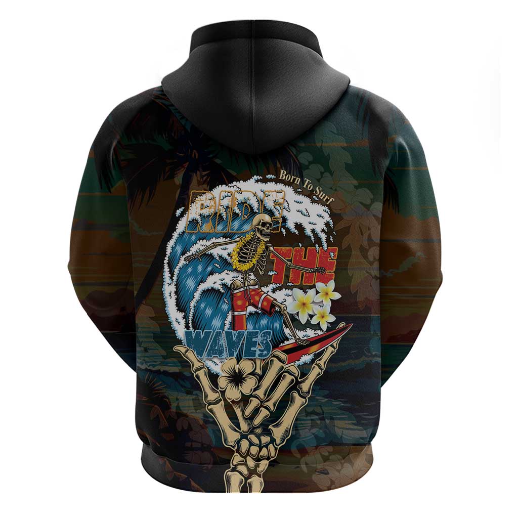 Aloha Hawaii Surfing Skull Hoodie Shaka Skeleton Ride The Waves - Polynesian Pride