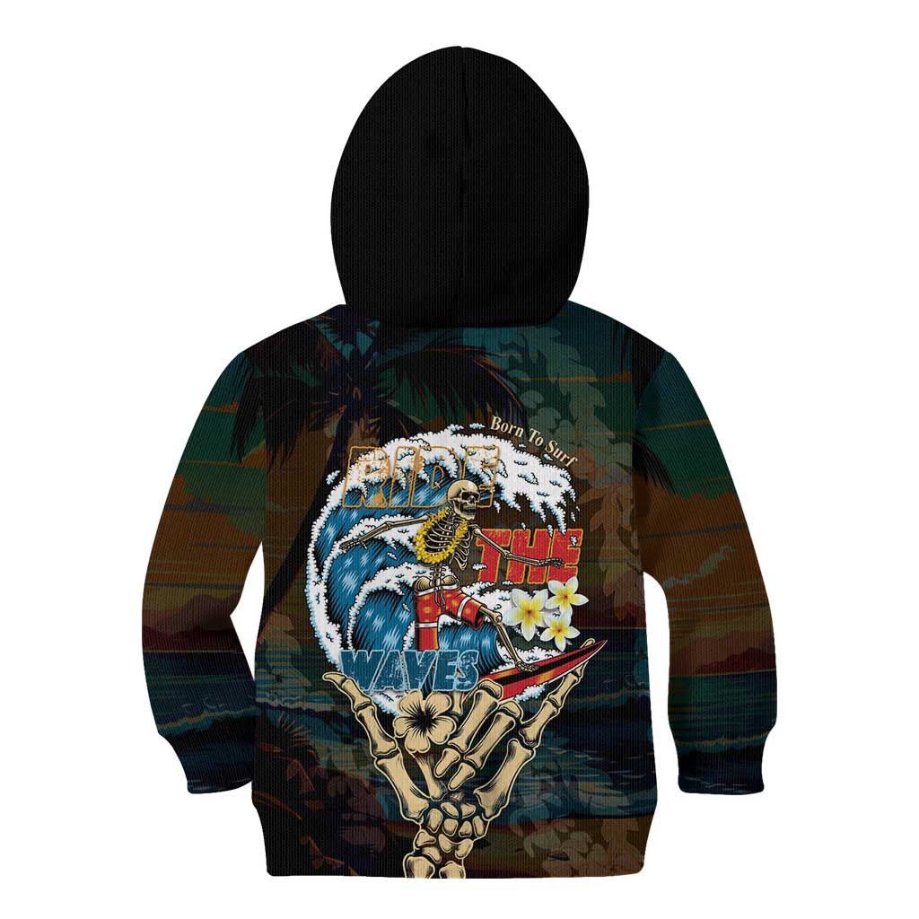 Aloha Hawaii Surfing Skull Kid Hoodie Shaka Skeleton Ride The Waves - Polynesian Pride