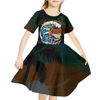 Aloha Hawaii Surfing Skull Kid Short Sleeve Dress Shaka Skeleton Ride The Waves - Polynesian Pride