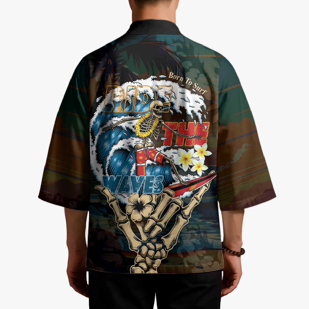 Aloha Hawaii Surfing Skull Kimono Shaka Skeleton Ride The Waves - Polynesian Pride