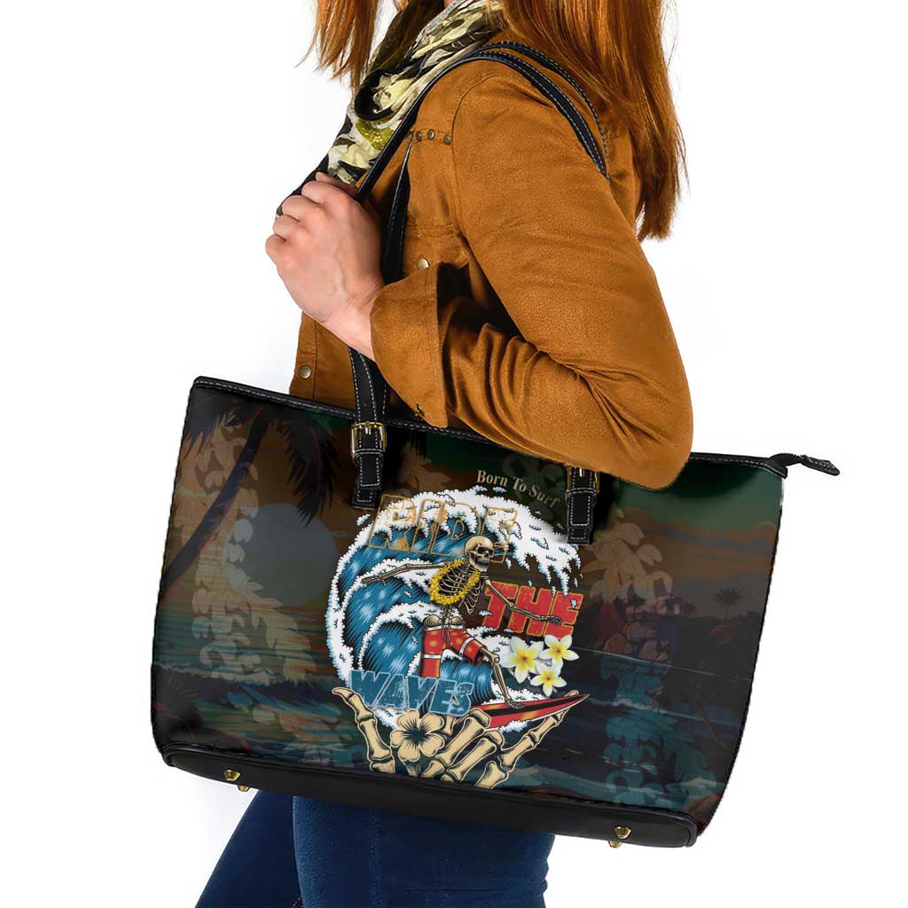 Aloha Hawaii Surfing Skull Leather Tote Bag Shaka Skeleton Ride The Waves LT14 Black - Polynesian Pride
