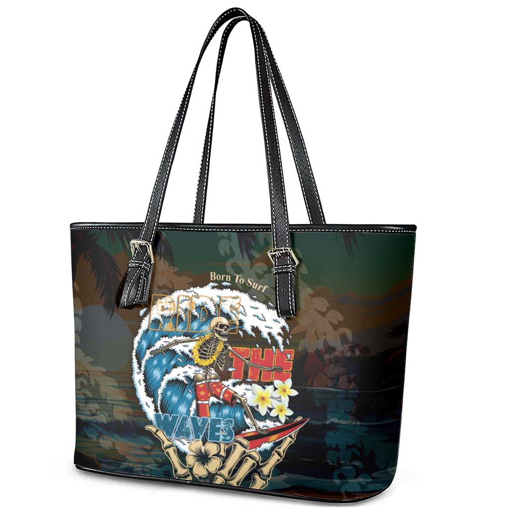 Aloha Hawaii Surfing Skull Leather Tote Bag Shaka Skeleton Ride The Waves - Polynesian Pride