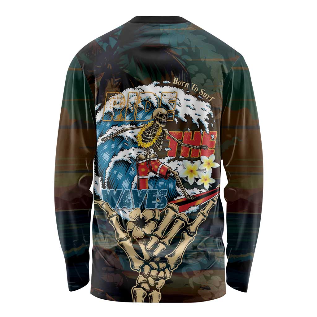 Aloha Hawaii Surfing Skull Long Sleeve Shirt Shaka Skeleton Ride The Waves - Polynesian Pride