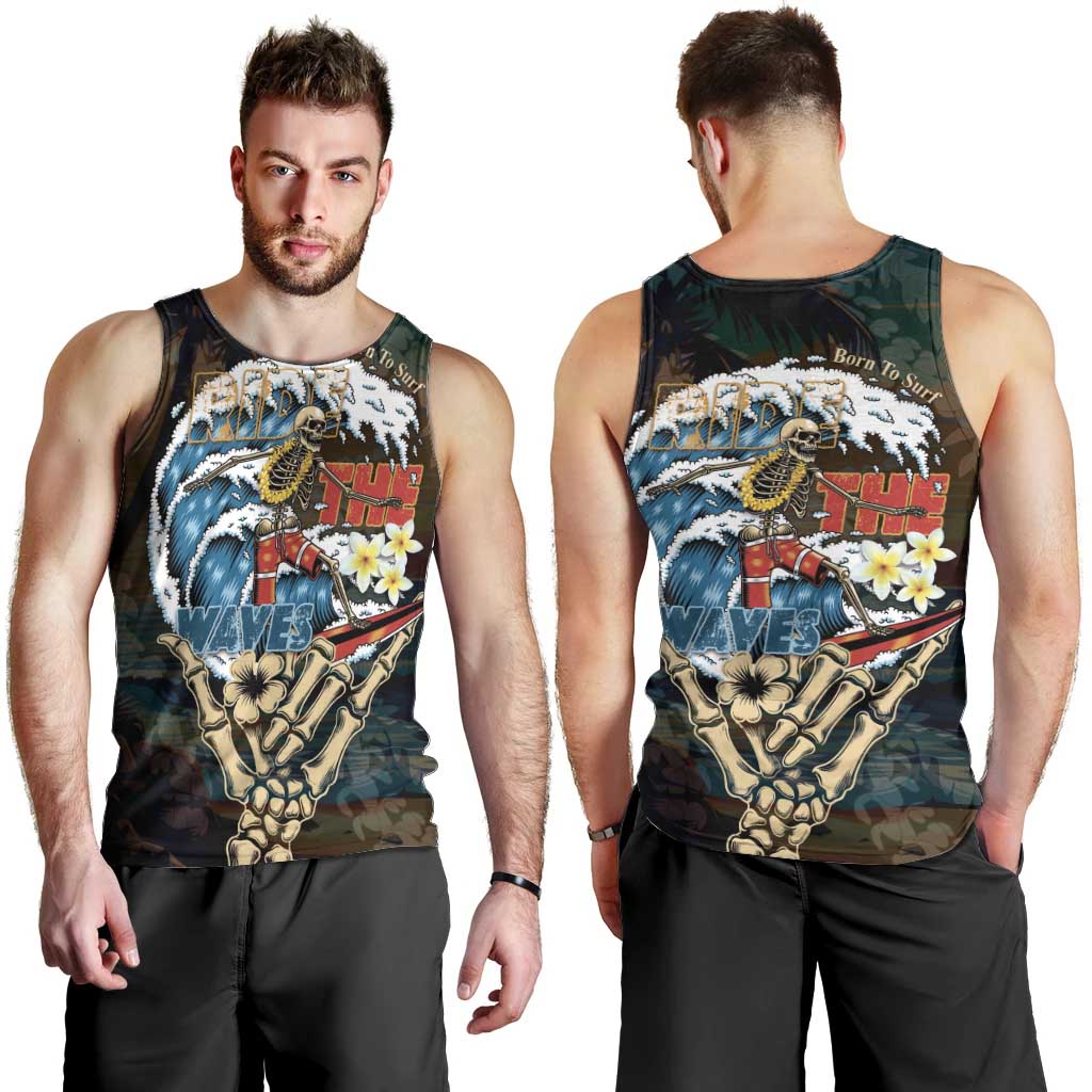Aloha Hawaii Surfing Skull Men Tank Top Shaka Skeleton Ride The Waves - Polynesian Pride