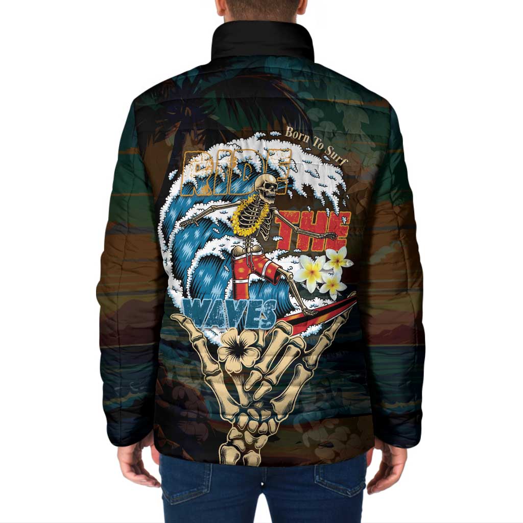 Aloha Hawaii Surfing Skull Padded Jacket Shaka Skeleton Ride The Waves - Polynesian Pride