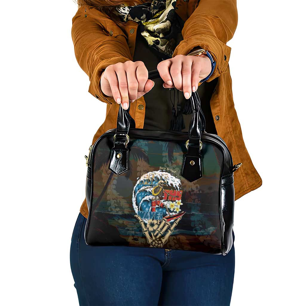 Aloha Hawaii Surfing Skull Shoulder Handbag Shaka Skeleton Ride The Waves LT14 One Size Black - Polynesian Pride