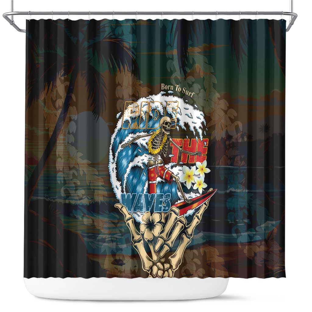 Aloha Hawaii Surfing Skull Shower Curtain Shaka Skeleton Ride The Waves LT14 Black - Polynesian Pride