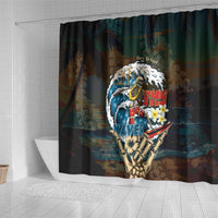 Aloha Hawaii Surfing Skull Shower Curtain Shaka Skeleton Ride The Waves - Polynesian Pride