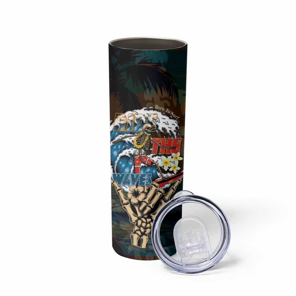 Aloha Hawaii Surfing Skull Skinny Tumbler Shaka Skeleton Ride The Waves - Polynesian Pride