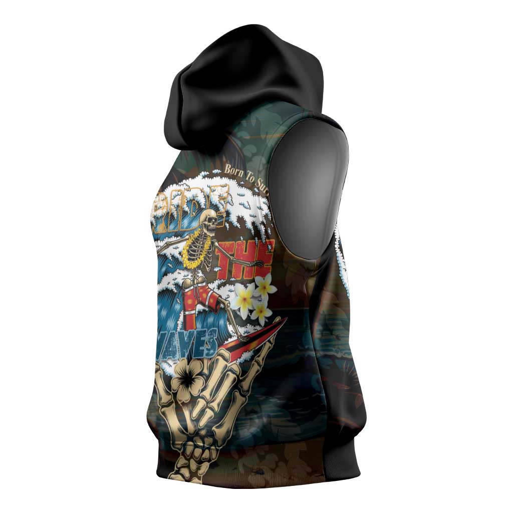 Aloha Hawaii Surfing Skull Sleeveless Hoodie Shaka Skeleton Ride The Waves - Polynesian Pride