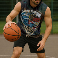 Aloha Hawaii Surfing Skull Sleeveless Hoodie Shaka Skeleton Ride The Waves - Polynesian Pride