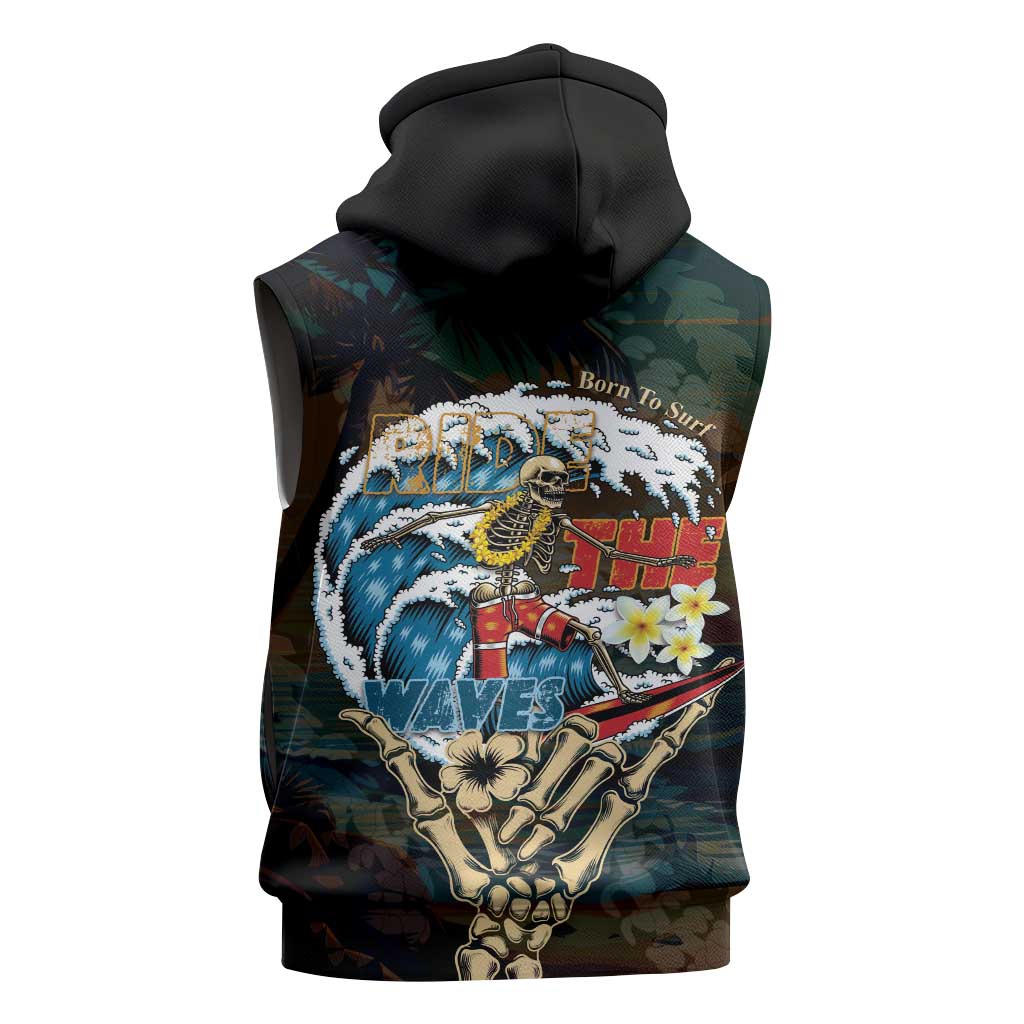 Aloha Hawaii Surfing Skull Sleeveless Zip Hoodie Shaka Skeleton Ride The Waves - Polynesian Pride