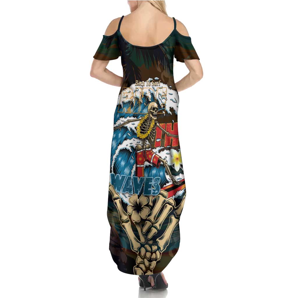 Aloha Hawaii Surfing Skull Summer Maxi Dress Shaka Skeleton Ride The Waves - Polynesian Pride