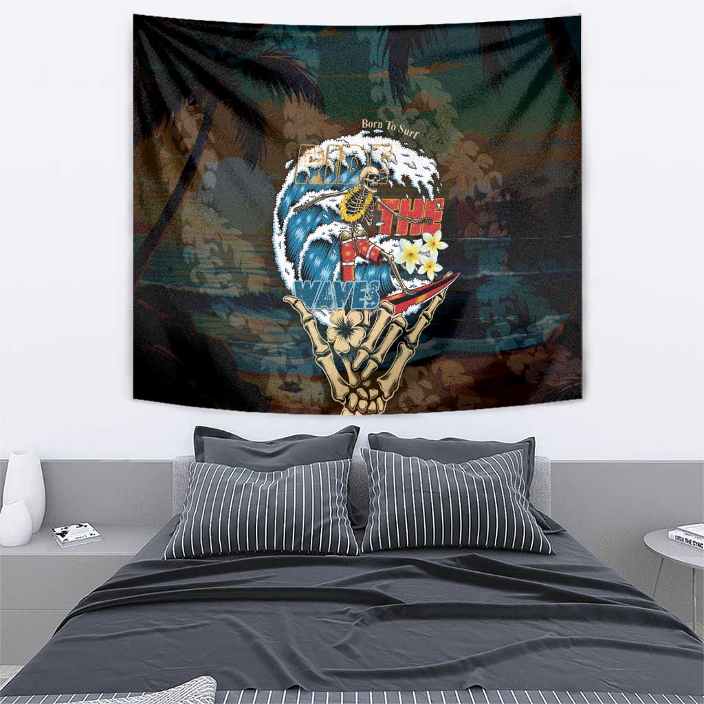 Aloha Hawaii Surfing Skull Tapestry Shaka Skeleton Ride The Waves - Polynesian Pride