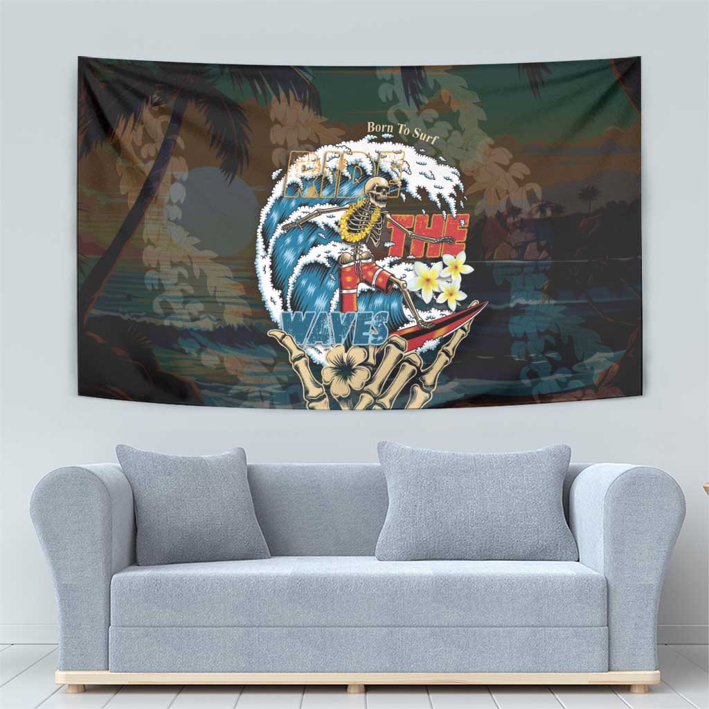 Aloha Hawaii Surfing Skull Tapestry Shaka Skeleton Ride The Waves - Polynesian Pride