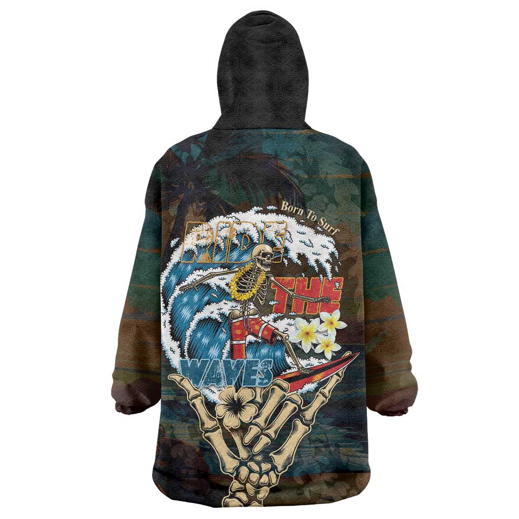 Aloha Hawaii Surfing Skull Wearable Blanket Hoodie Shaka Skeleton Ride The Waves - Polynesian Pride